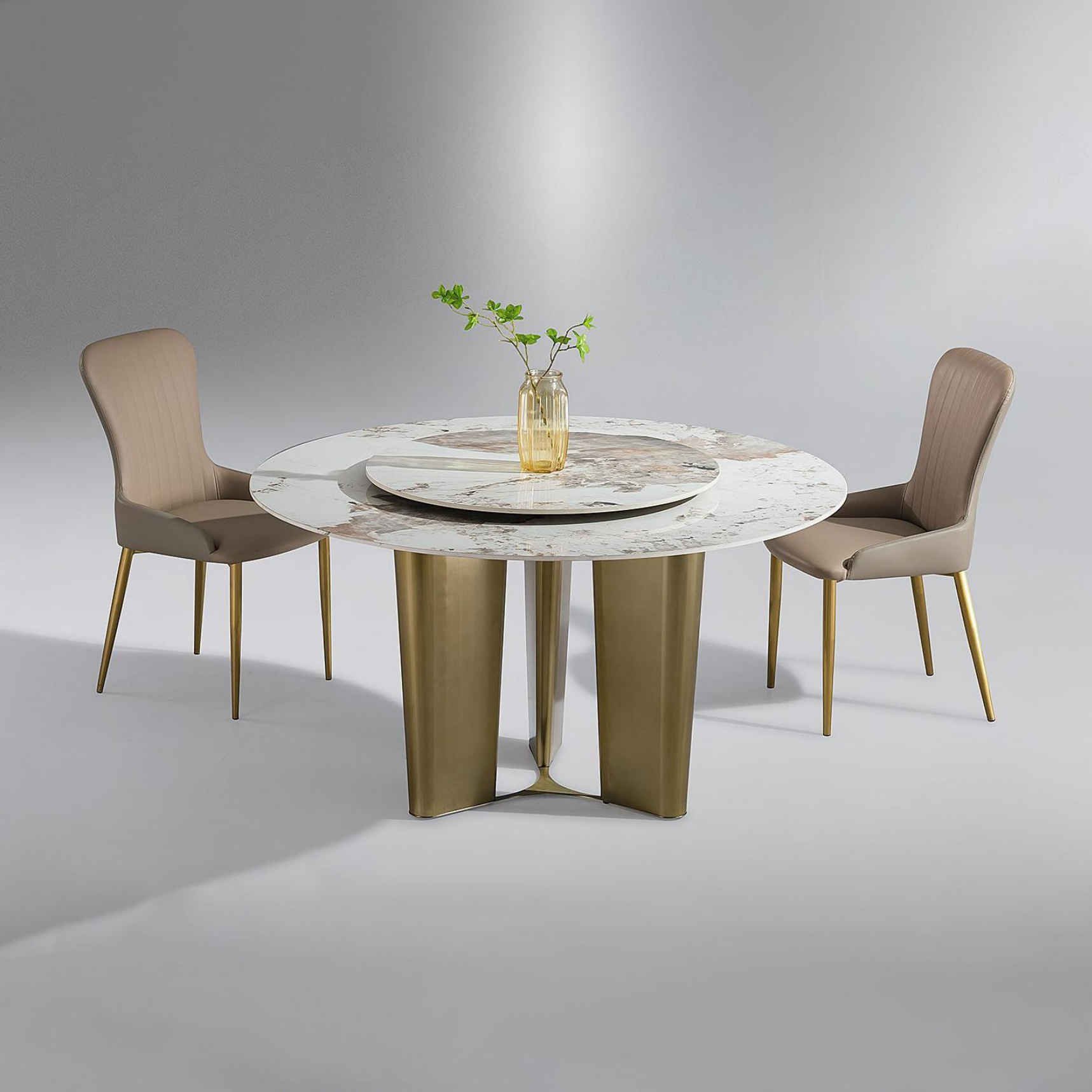 Italian style light luxury slate round rotatable dining table living room upscale restaurant dining table