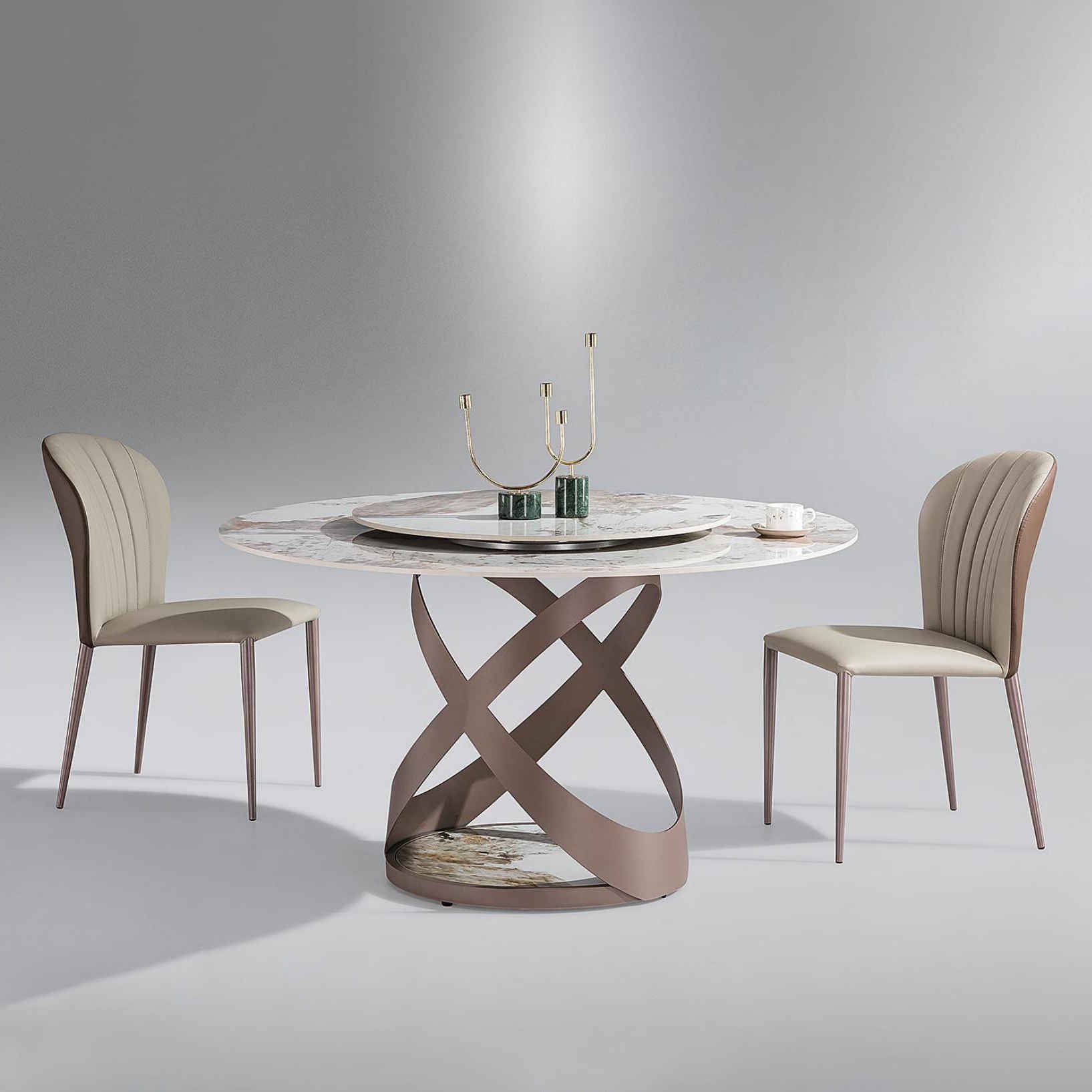Italian style light luxury slate round rotatable dining table living room upscale restaurant dining table