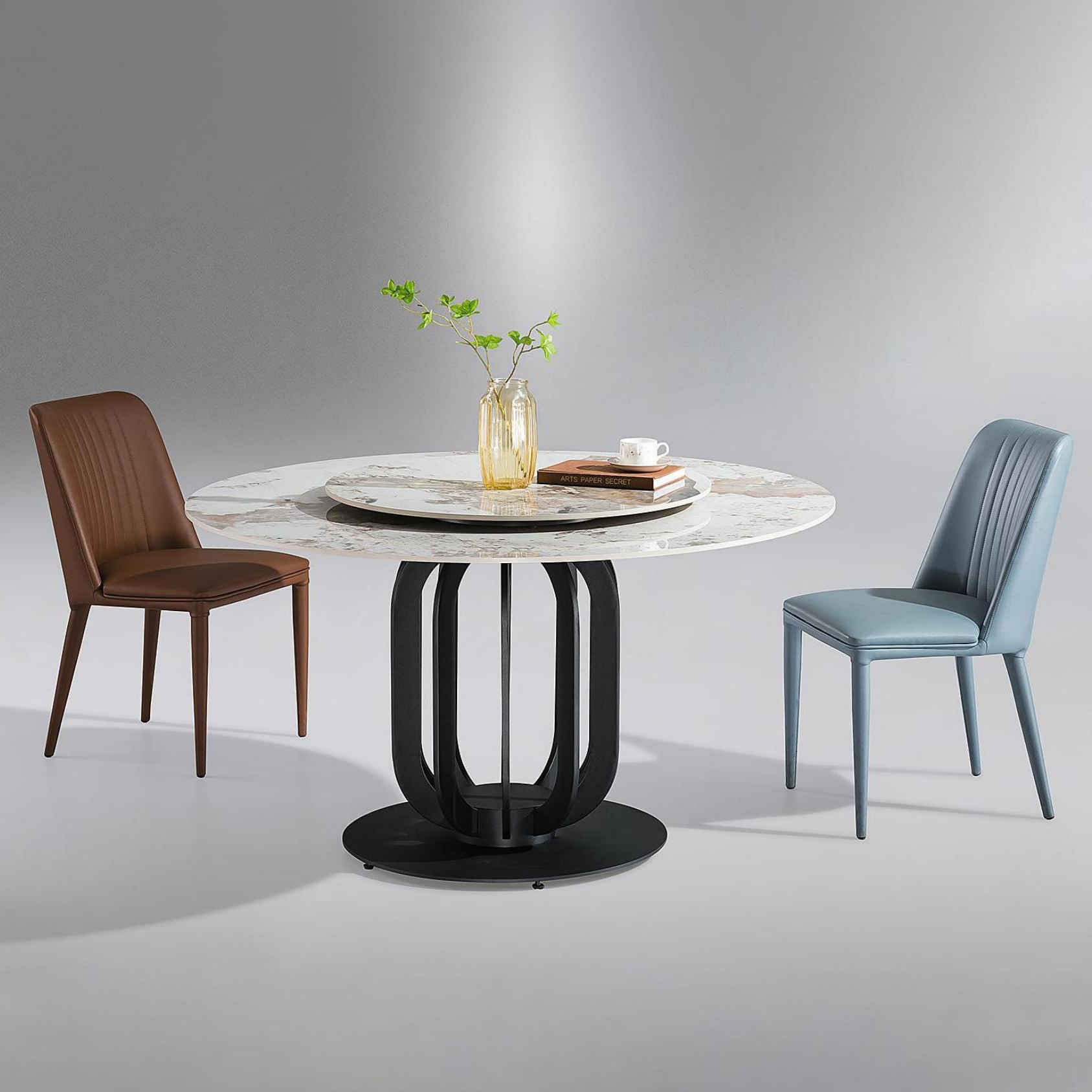 Italian style light luxury slate round rotatable dining table living room upscale restaurant dining table