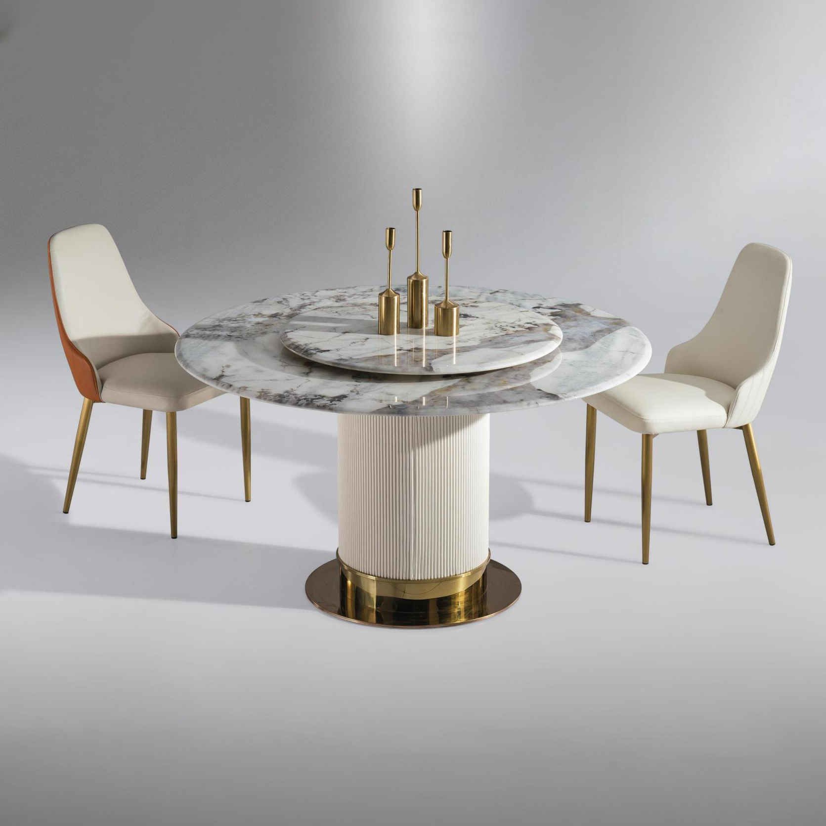 Italian style light luxury slate round rotatable dining table living room upscale restaurant dining table