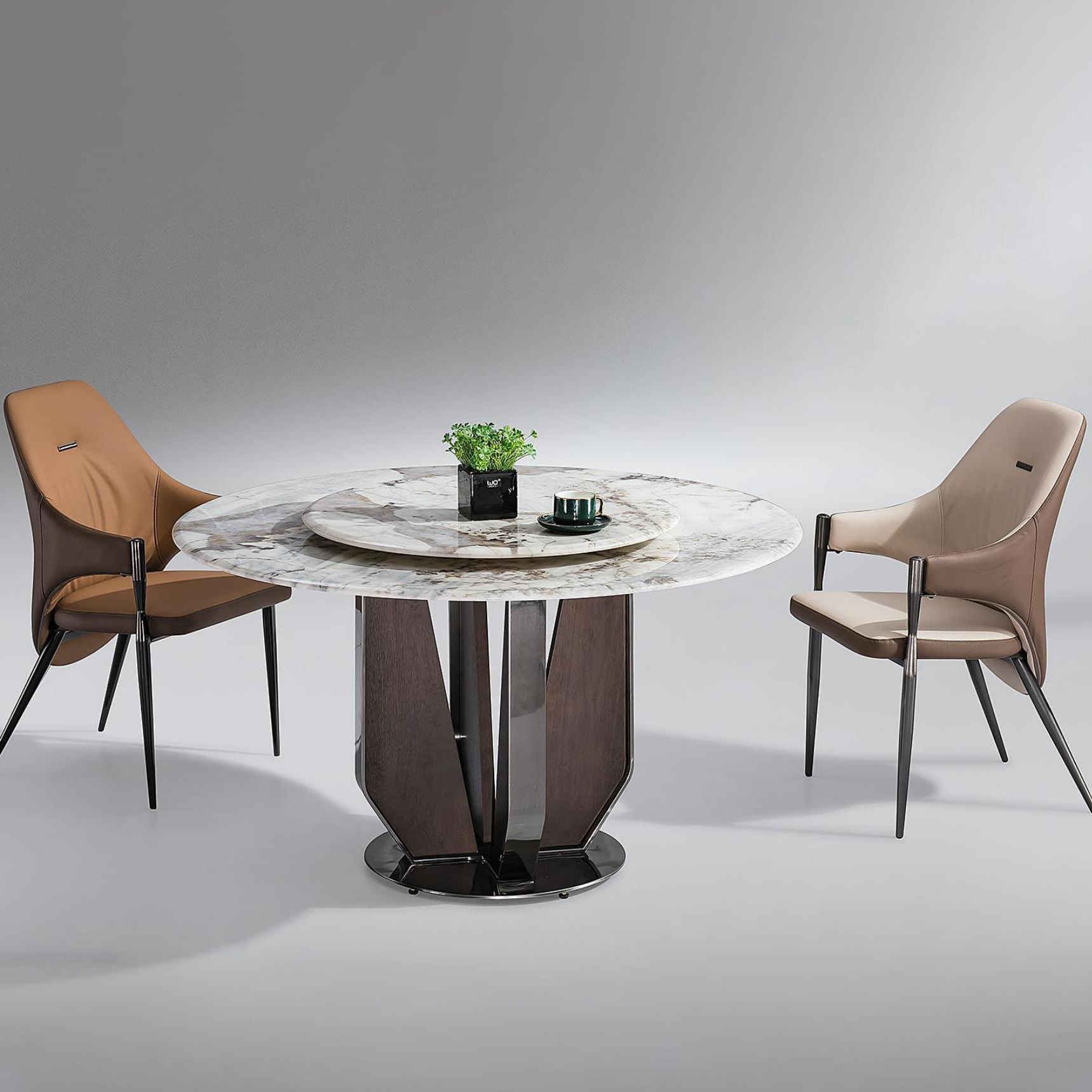 Italian style light luxury slate round rotatable dining table living room upscale restaurant dining table