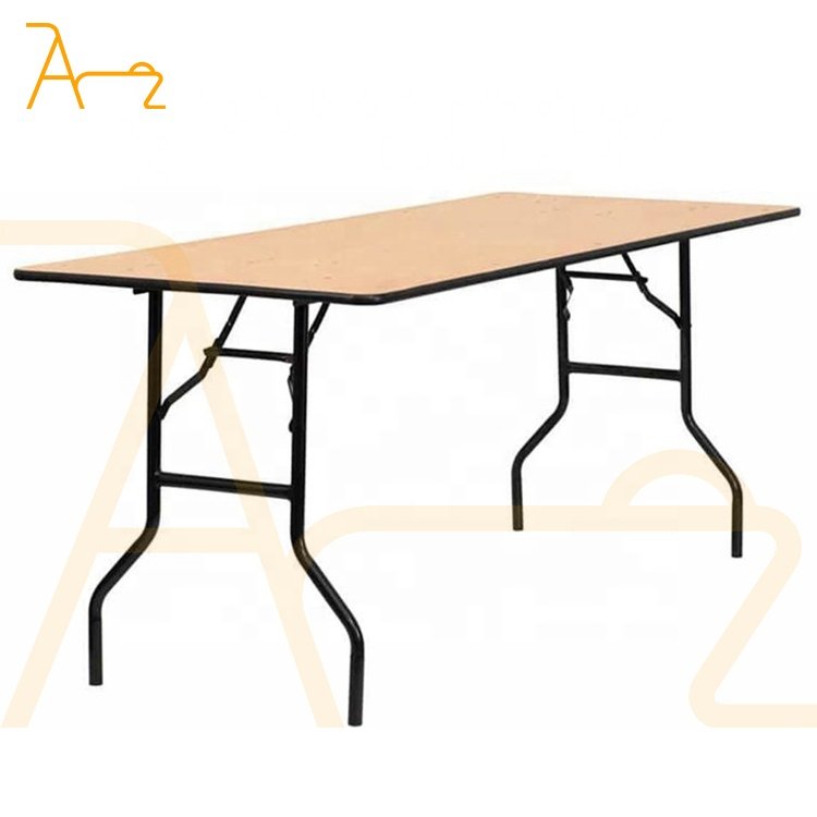 Wholesale Hotel Furniture Outdoor Wedding Event Used Metal Frame Rectangular Round Folding Wood Dining Table