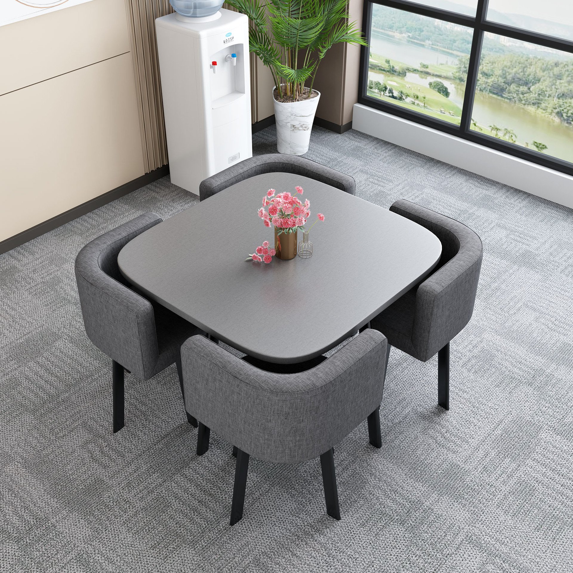 Wholesale dining chairs modern luxury dining table set 4 chairs leather visitor hotel chair metal leg square dining table