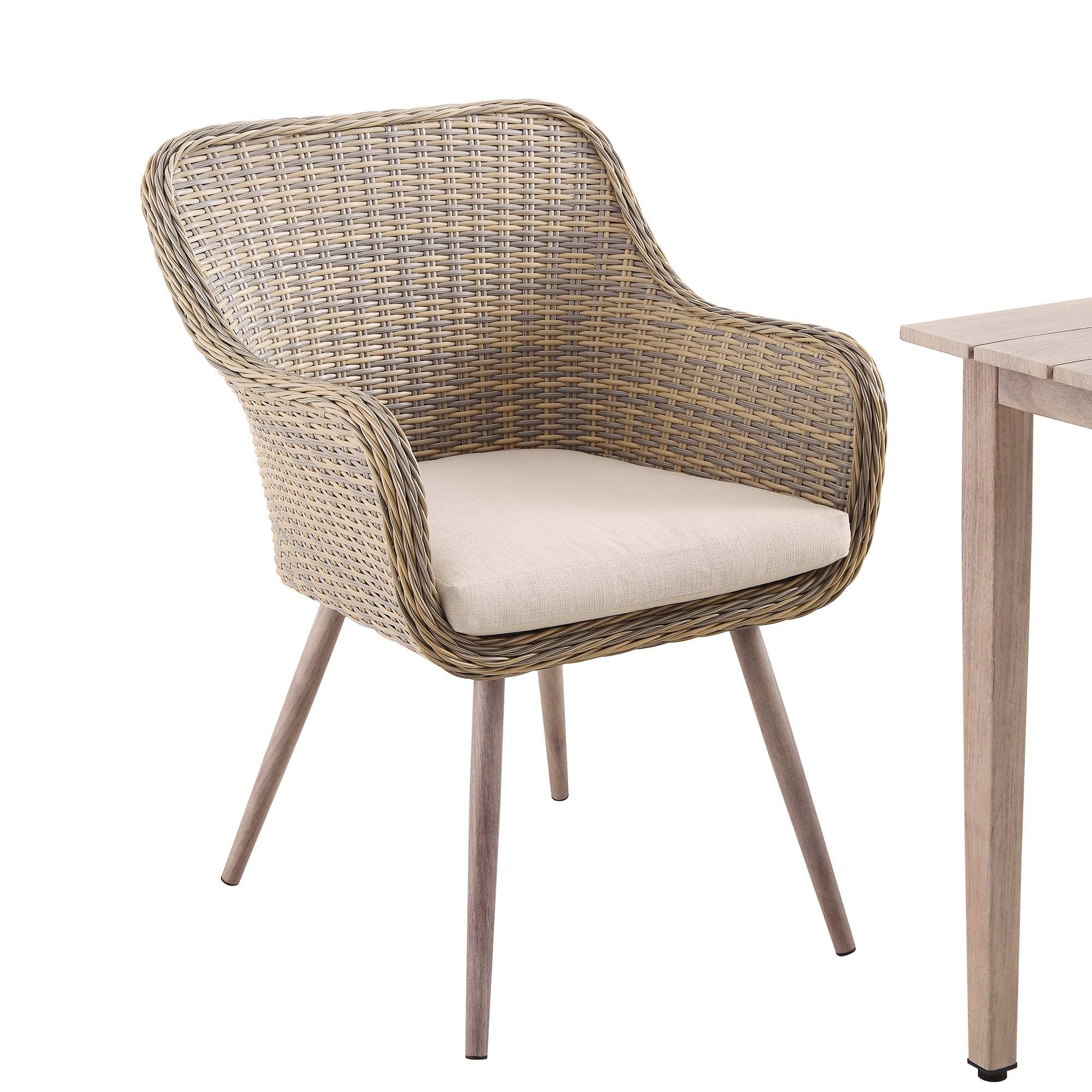 Devoko 7 piece dining table set with wicker rattan and cushions for indoor or outdoor