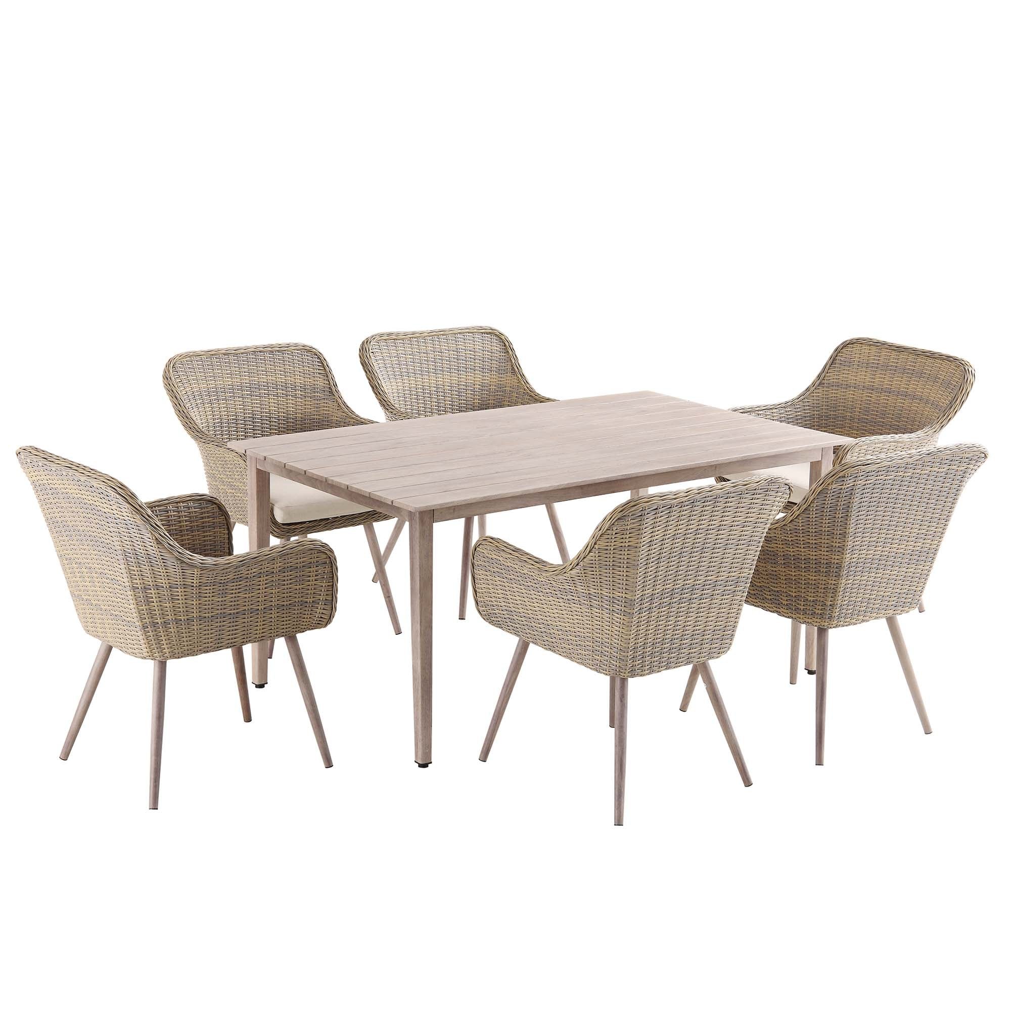 Devoko 7 piece dining table set with wicker rattan and cushions for indoor or outdoor