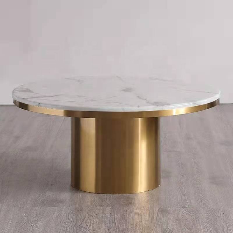 wholesale modern round coffee table set 2 luxury marble top gold stainless steel living room center table with side table