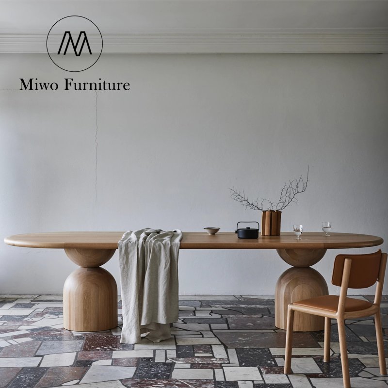 Nordic modern simple solid wood restaurant light luxury retro personality round table designer creative office long table custom