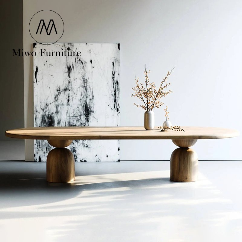 Nordic modern simple solid wood restaurant light luxury retro personality round table designer creative office long table custom