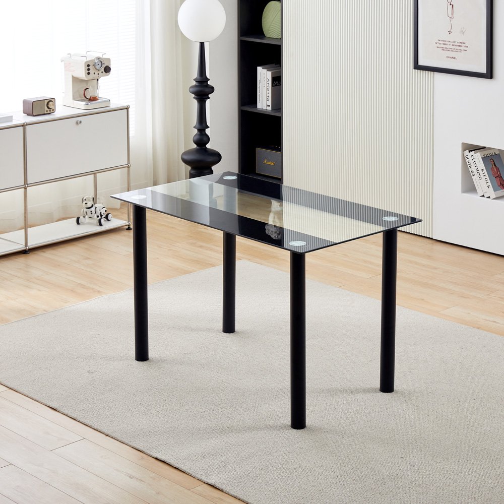 Modern Dining Room Furniture Faux Leather Dining Chair and Black Round Tube Metal Table Leg Glass Dining Table