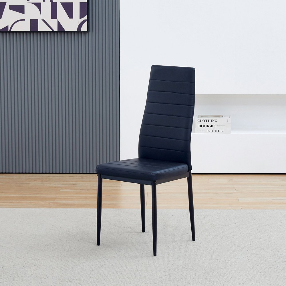 Modern Dining Room Furniture Faux Leather Dining Chair and Black Round Tube Metal Table Leg Glass Dining Table