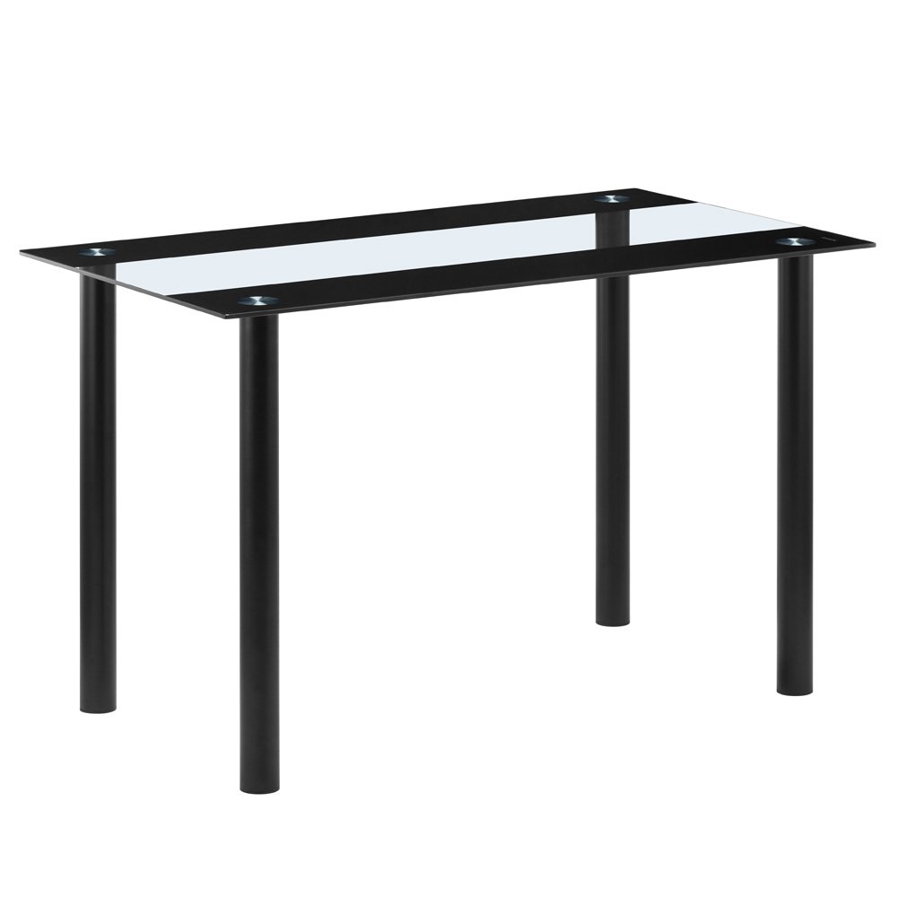 Modern Dining Room Furniture Faux Leather Dining Chair and Black Round Tube Metal Table Leg Glass Dining Table