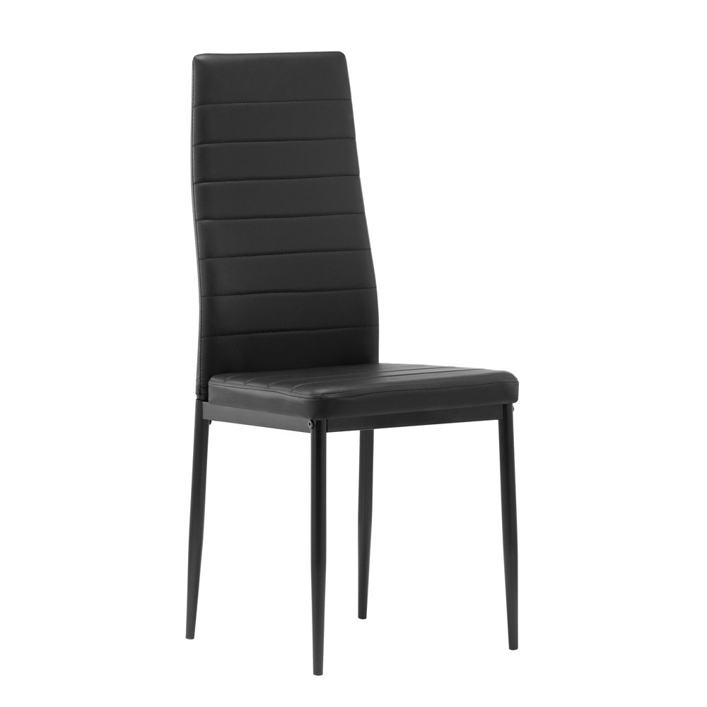Modern Dining Room Furniture Faux Leather Dining Chair and Black Round Tube Metal Table Leg Glass Dining Table