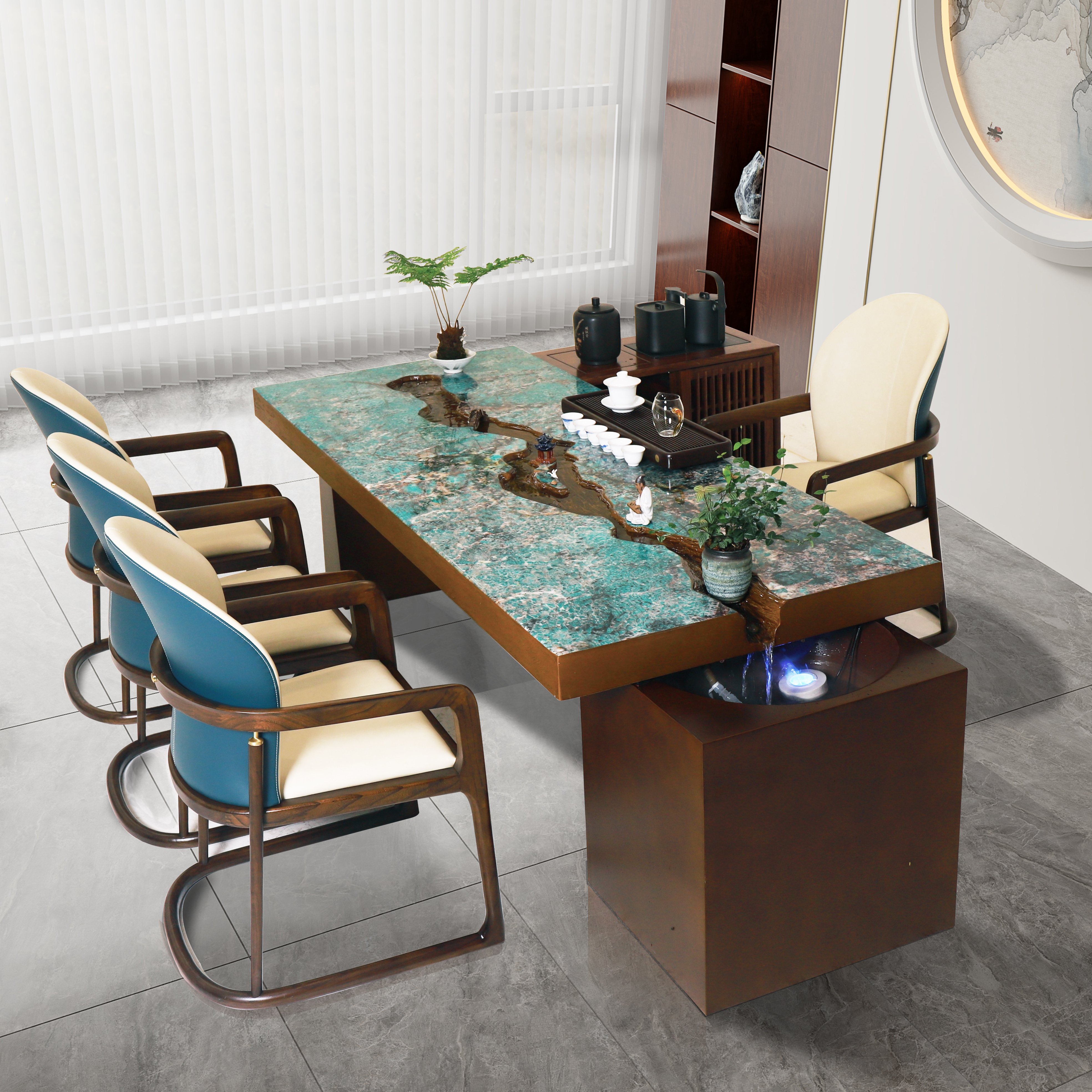 New Chinese Rock Slab River Tea Table Coffee Living Room Office Meeting Boss Courtyard Dining Room Long Table