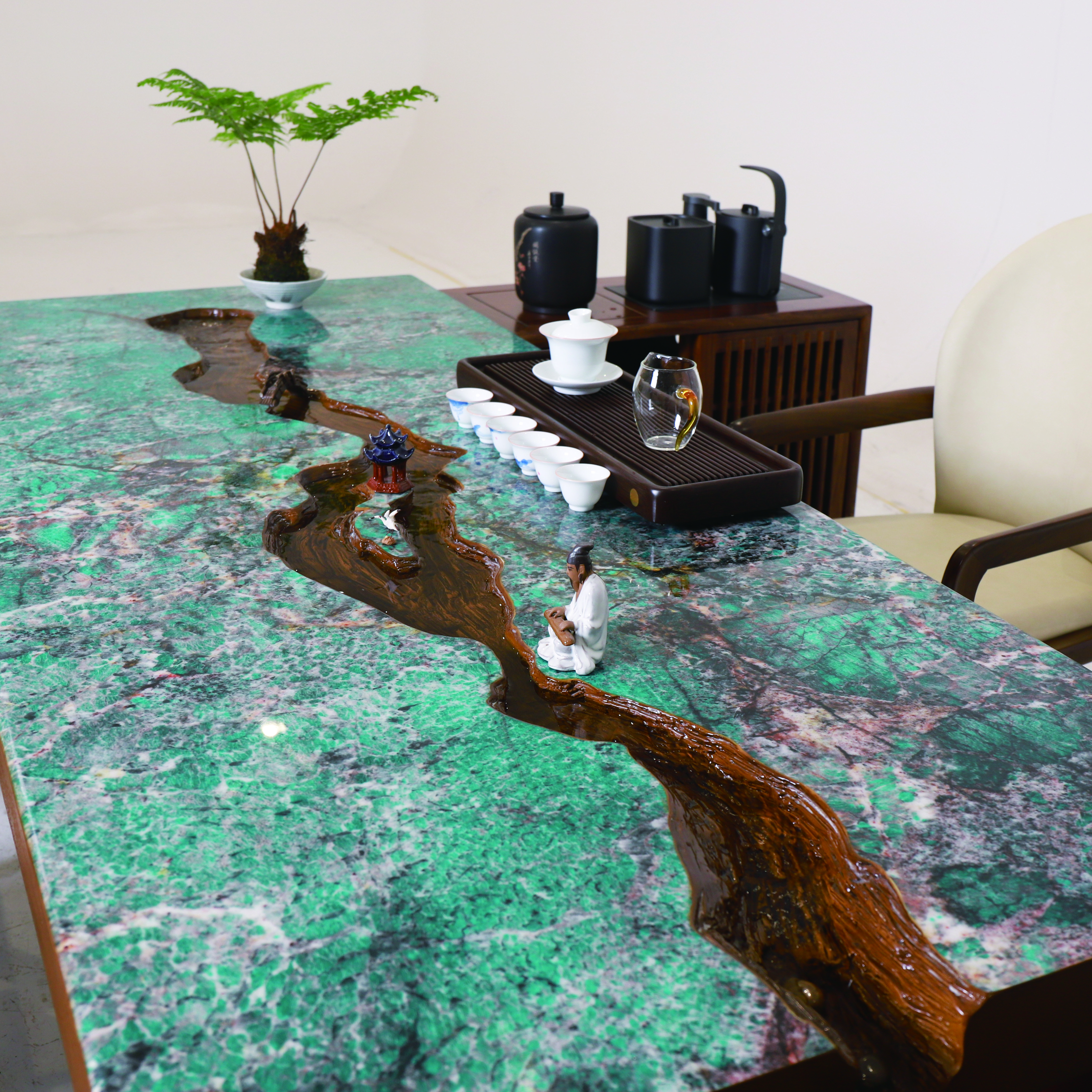New Chinese Rock Slab River Tea Table Coffee Living Room Office Meeting Boss Courtyard Dining Room Long Table
