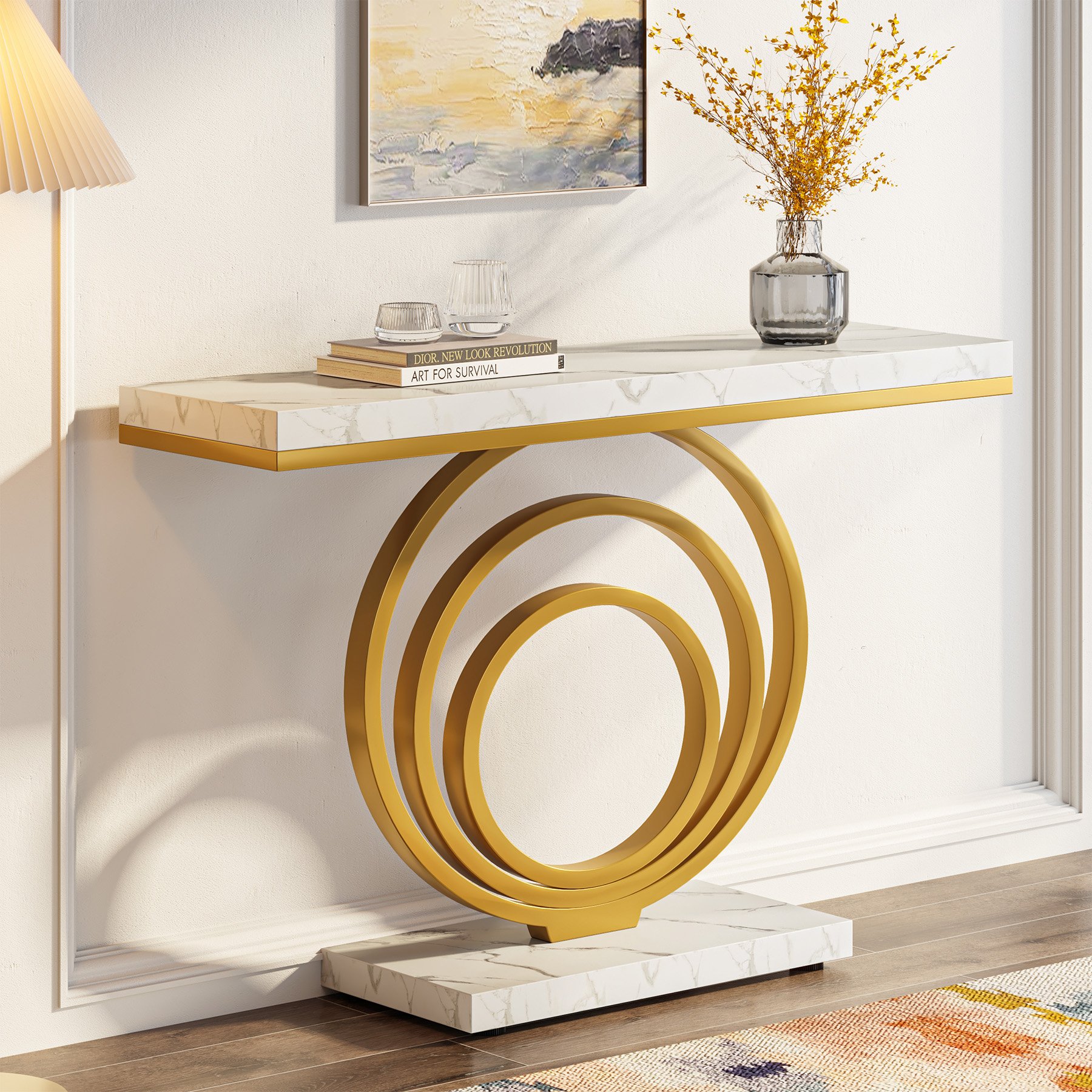 Tribesigns Wholesale 41 Inch Modern Entryway Sofa Table Contemporary Gold Marble Console Tables Living Room Furniture