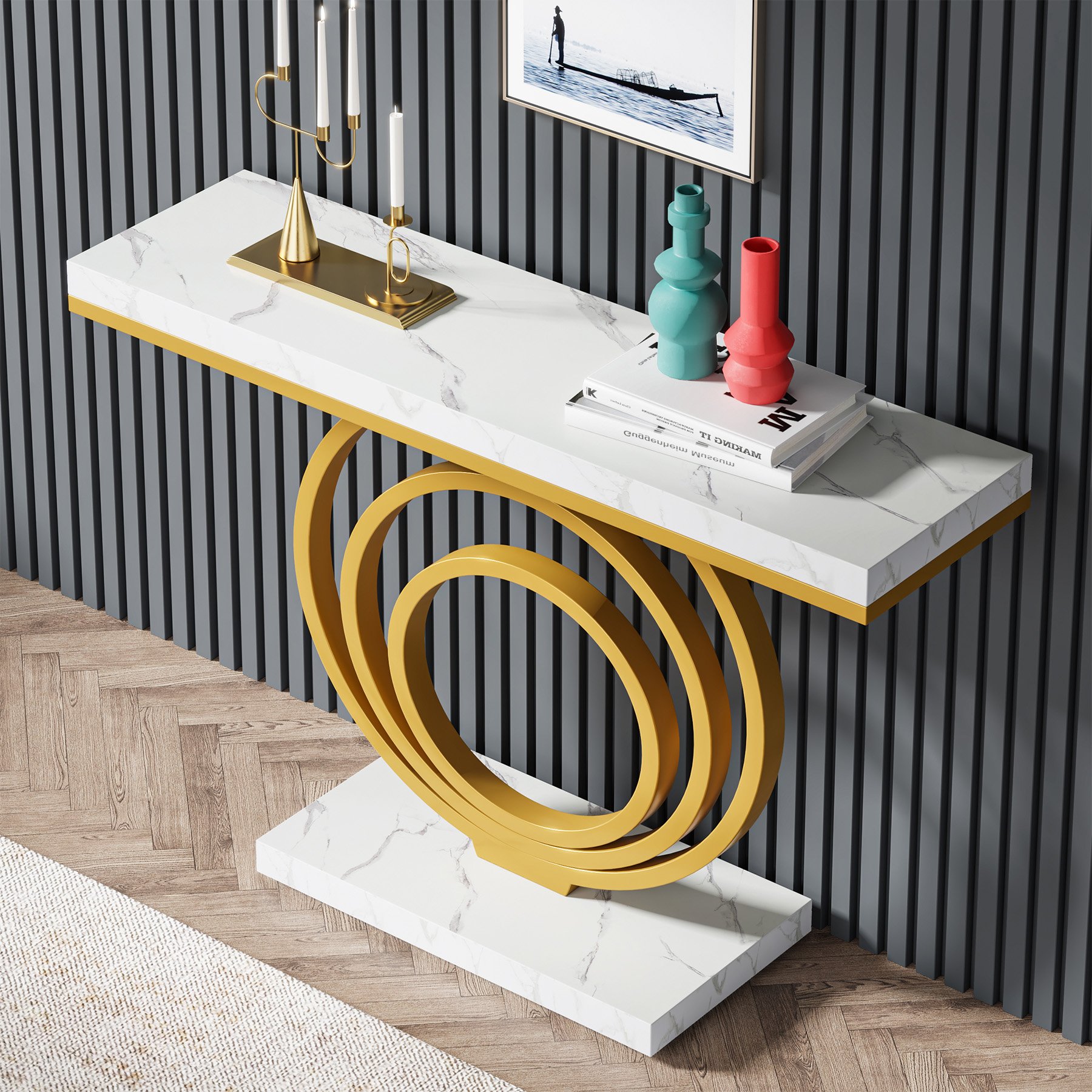 Tribesigns Wholesale 41 Inch Modern Entryway Sofa Table Contemporary Gold Marble Console Tables Living Room Furniture