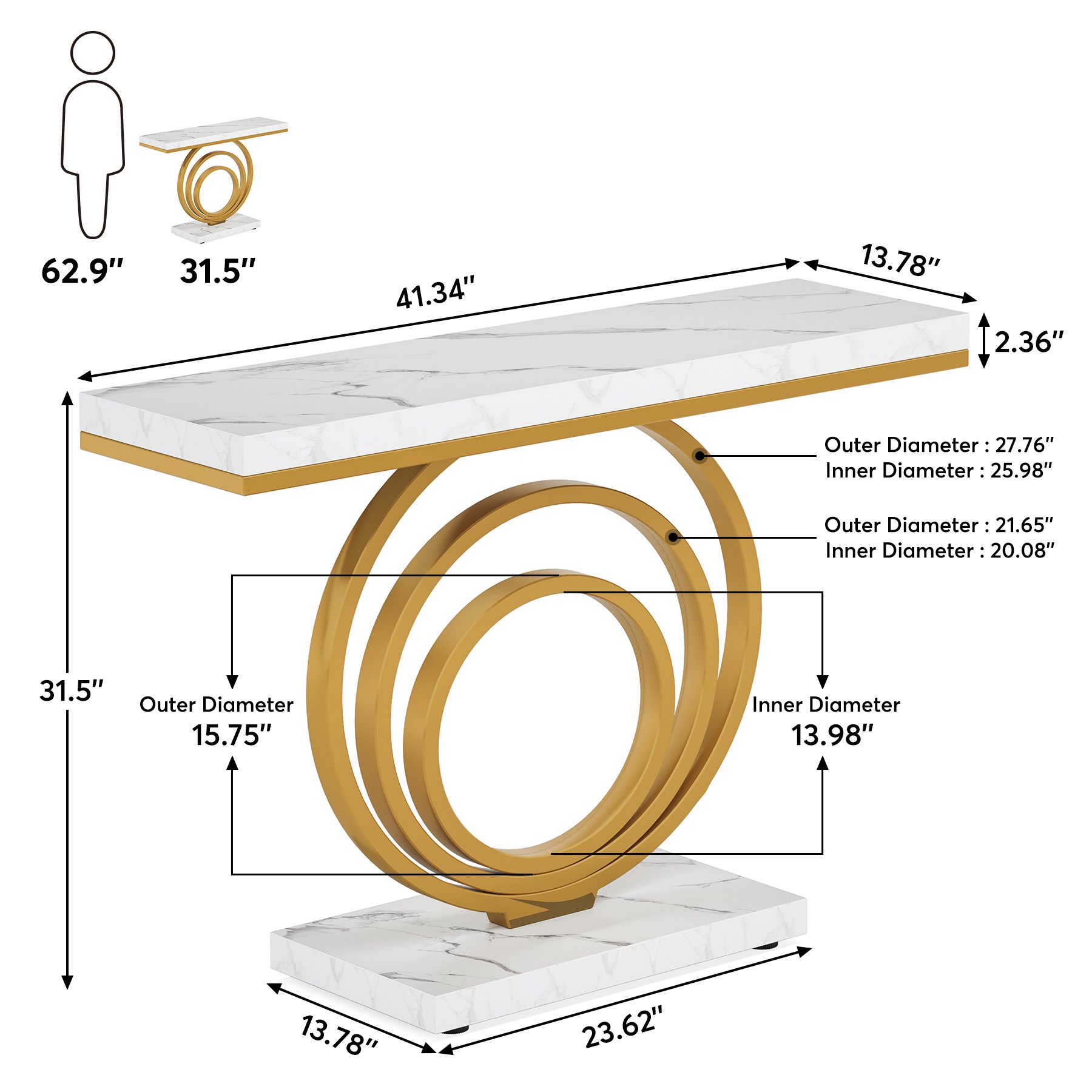 Tribesigns Wholesale 41 Inch Modern Entryway Sofa Table Contemporary Gold Marble Console Tables Living Room Furniture