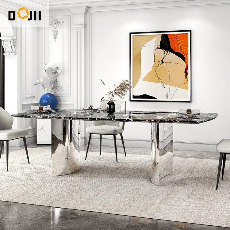 Modern vogue dinning room desk furniture nordic rectangular luxury marble dining table set with chairs for villa sale