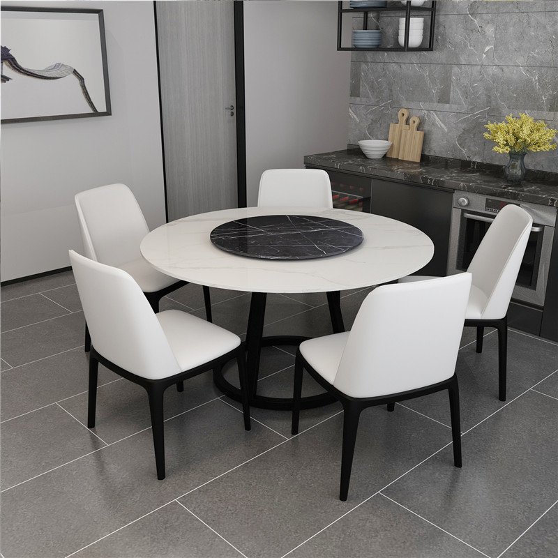 2021 New design 4 and 6 seat velvet chairs round Rotary marble top modern dining table set