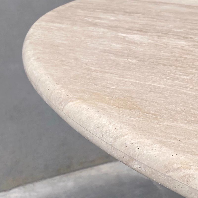 Customized Natural Stone Furniture Beige Travertine Round Dining Table for Villa