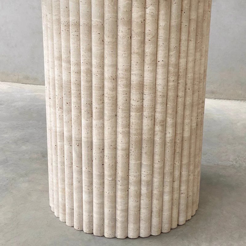 Customized Natural Stone Furniture Beige Travertine Round Dining Table for Villa