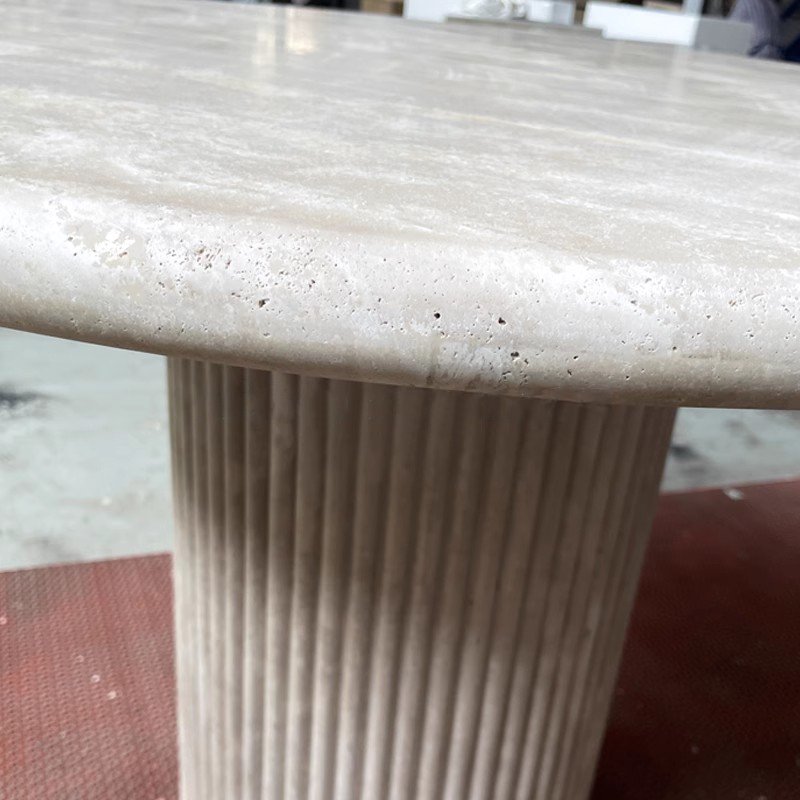 Customized Natural Stone Furniture Beige Travertine Round Dining Table for Villa