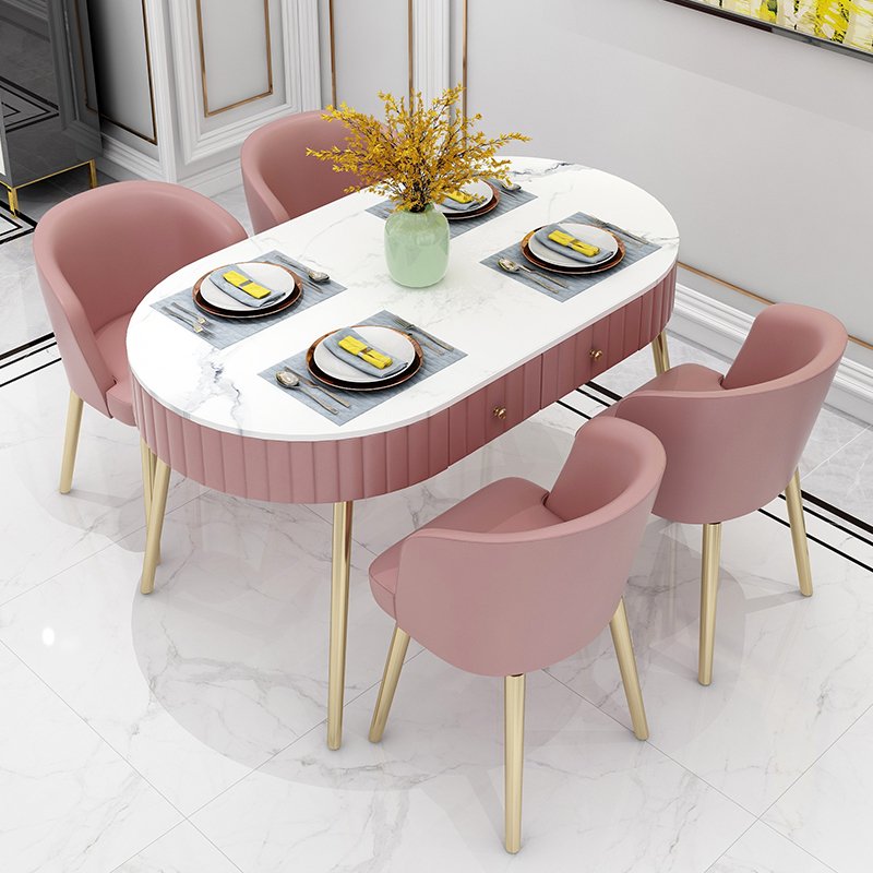 2021 Modern design dining tables with drawers oval dining table sets marble
