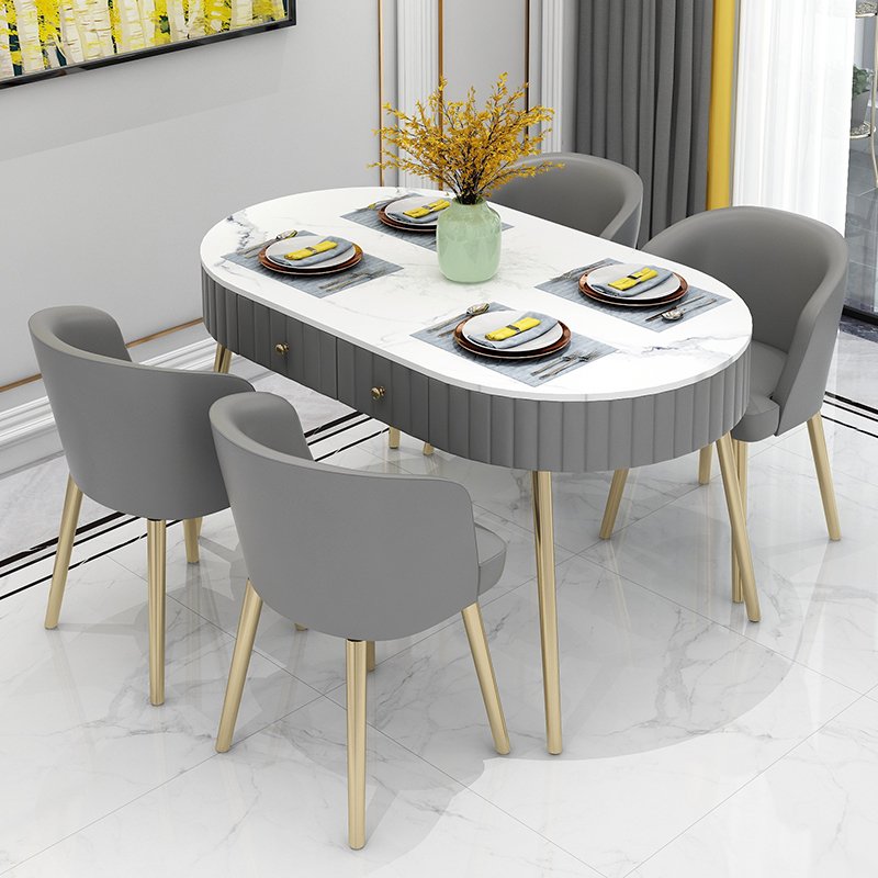 2021 Modern design dining tables with drawers oval dining table sets marble