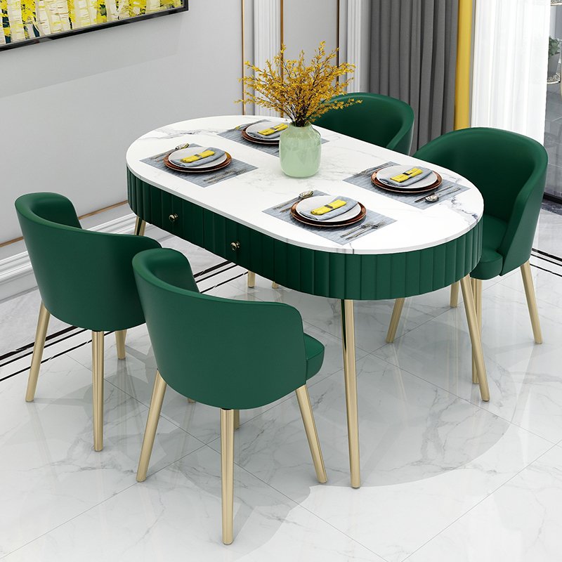 2021 Modern design dining tables with drawers oval dining table sets marble