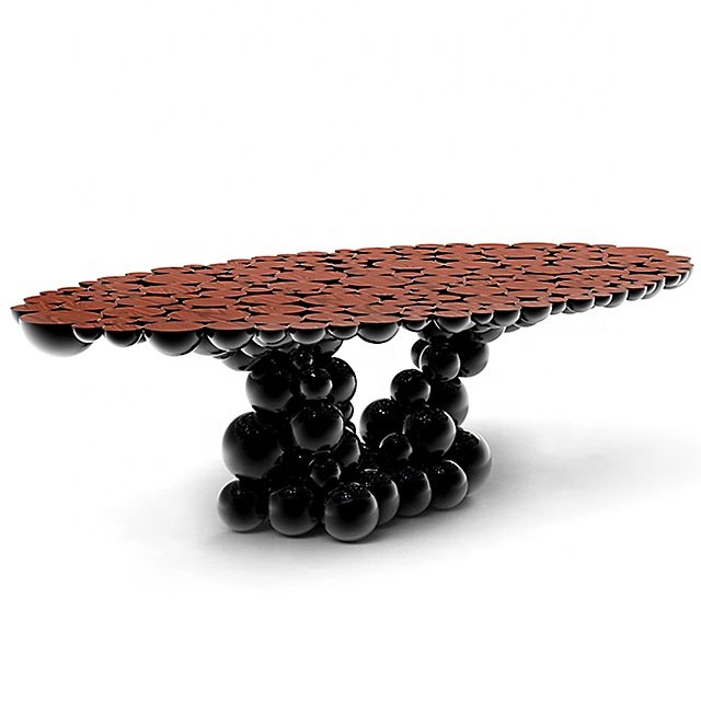 Luxury eettafel Set For 8 Portuguese Latest Design Stainless Steel Oval black Creative bubble Dining table Dining Table