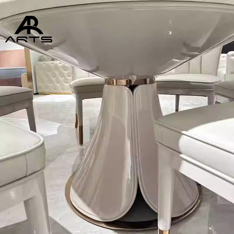 Italian light luxury natural marble round dining set white round table luxury stone 6 8 seats for dining room furniture