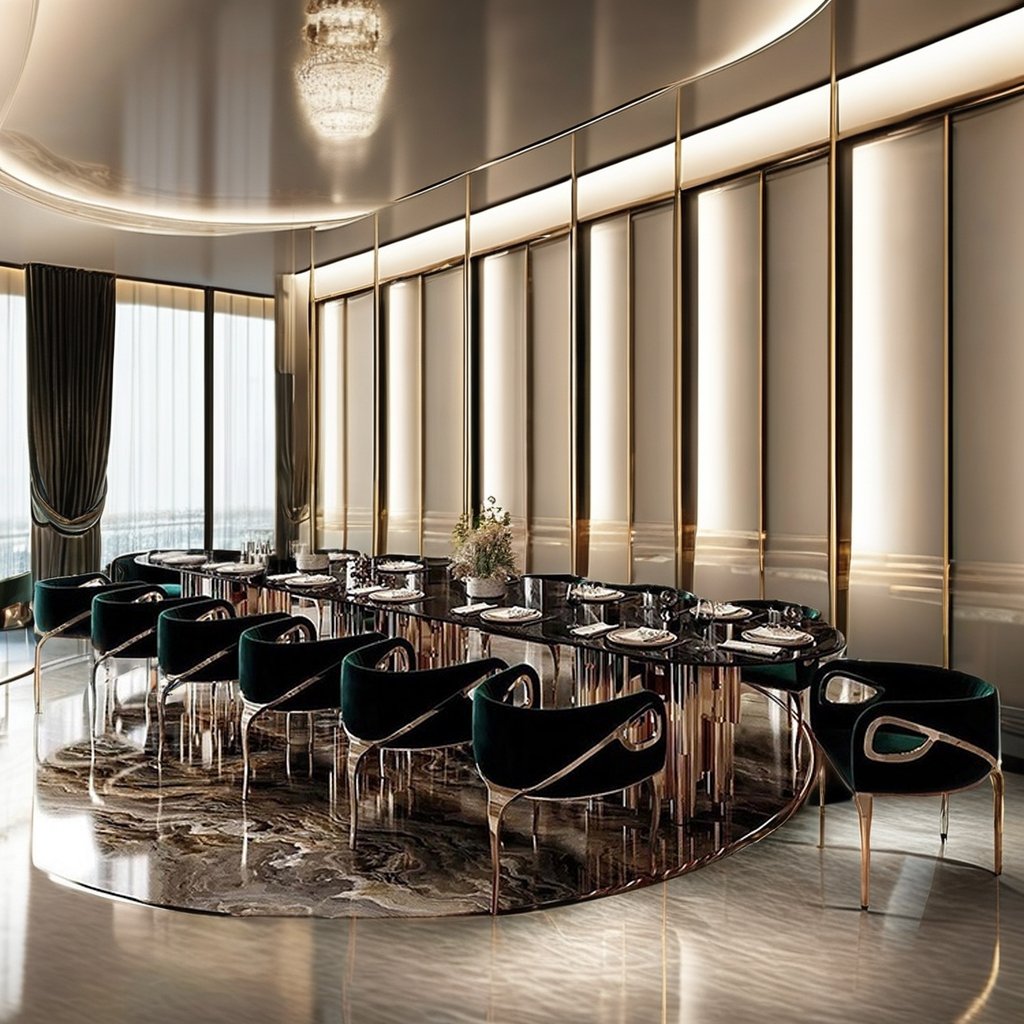 Italian Dining Room Furniture Stainless Steel Frame Large Dining Table Black Marble Top Restaurant Dining Table