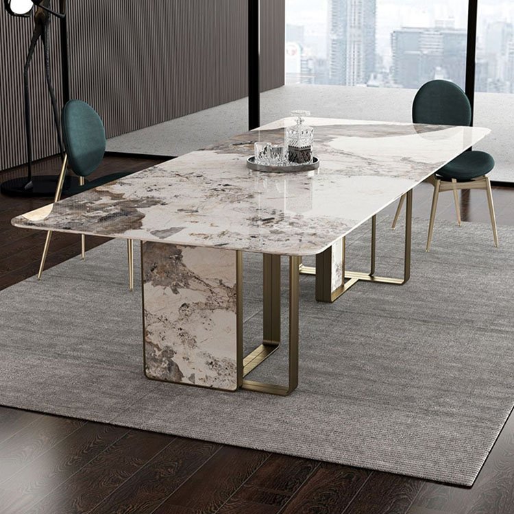 modern luxury marble stainless steel kitchen breakfast dining tables set for 6 on sale