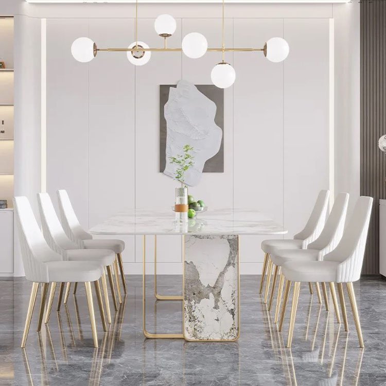 modern luxury marble stainless steel kitchen breakfast dining tables set for 6 on sale
