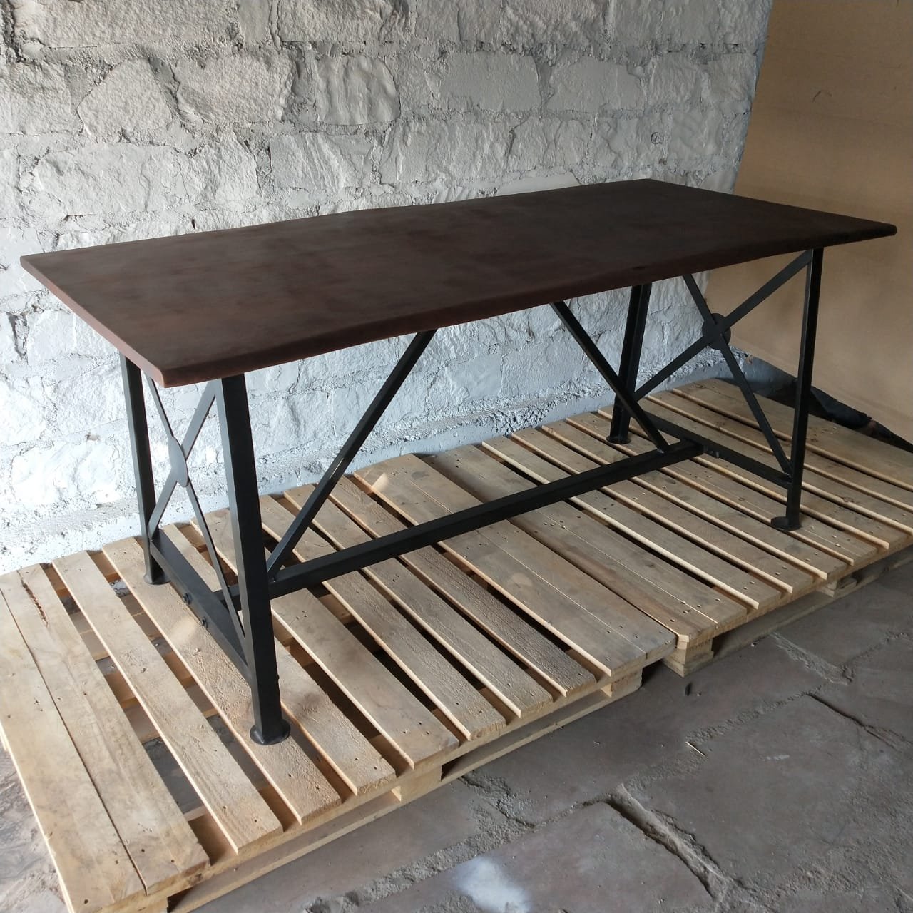 Modern and Antique Style Dining Table Solid Wood and Metal Folded Design for Home Office Workshop Furniture