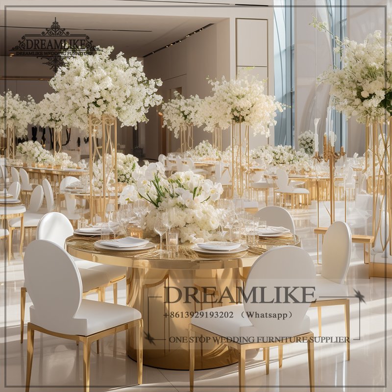 Luxury Stainless Steel Round Banquet Party Dining Dinner Glass Serpentine Wedding Cake Table for Event