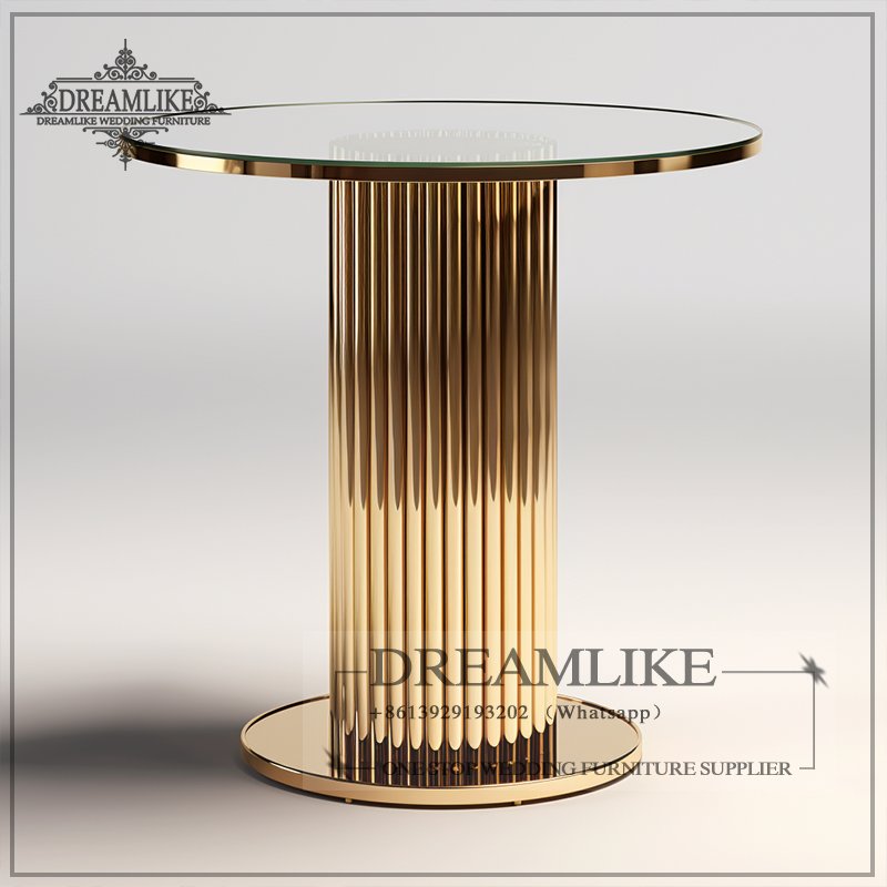 Luxury Stainless Steel Round Banquet Party Dining Dinner Glass Serpentine Wedding Cake Table for Event