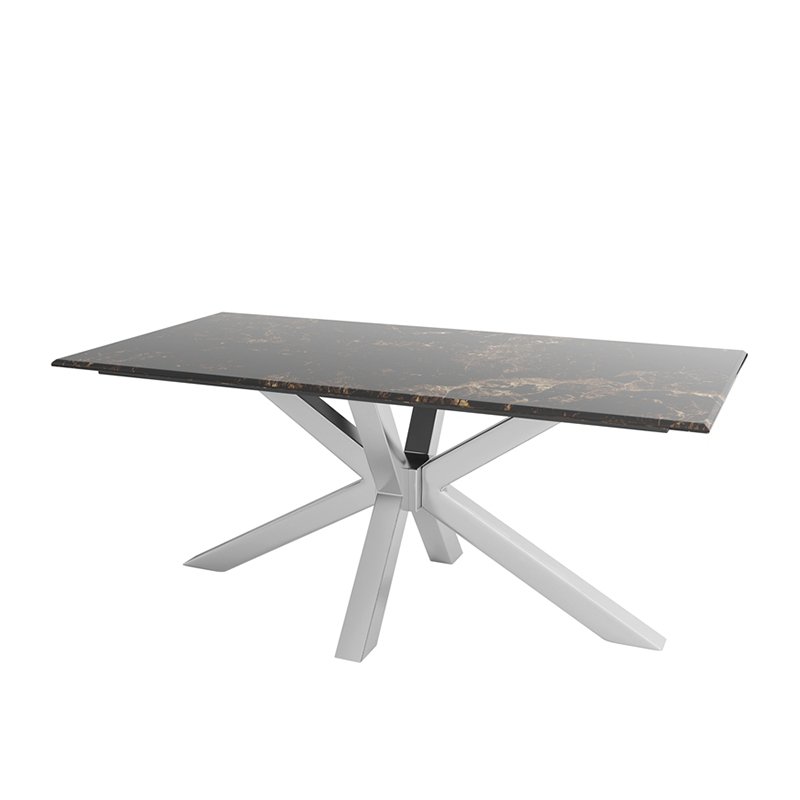 Silver base square black marble top restaurant dining table dining table set 8 seater rectangular dining tables