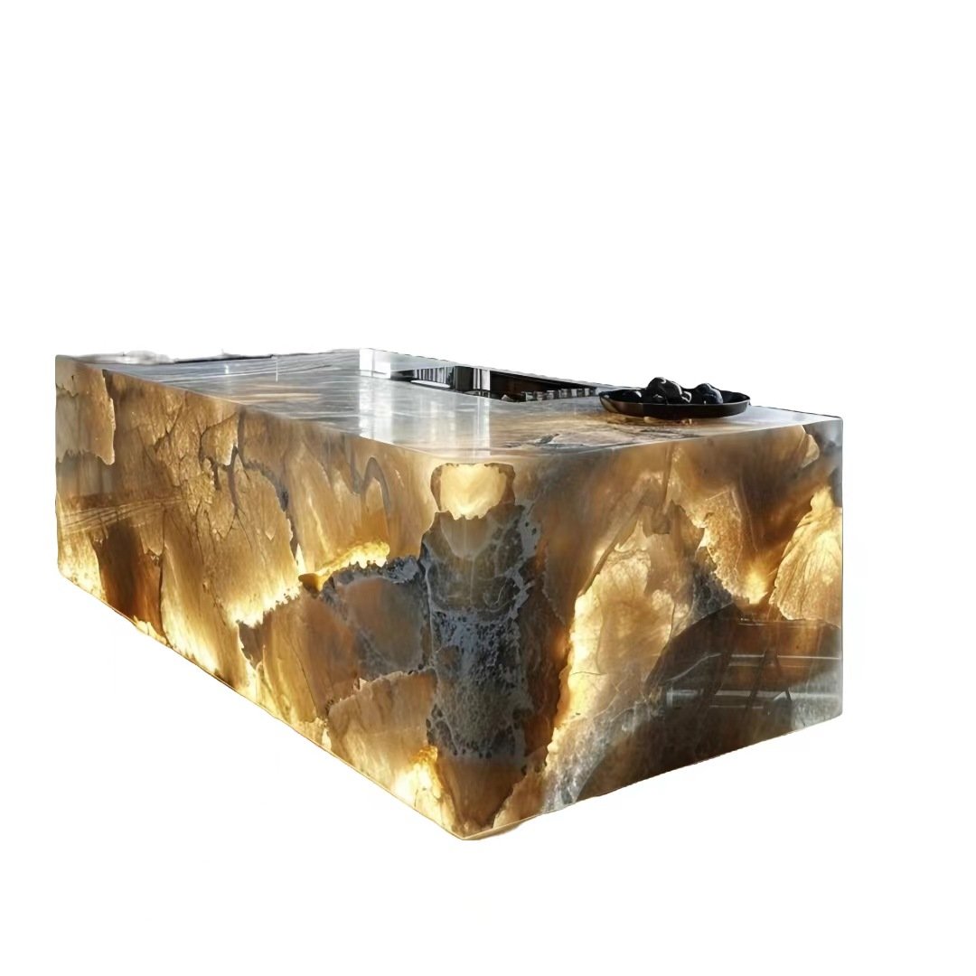 Brand New Product Art Luminous Jade kitchen Island Table Luxury Marble Dining Table With Sink Luxury Furniture