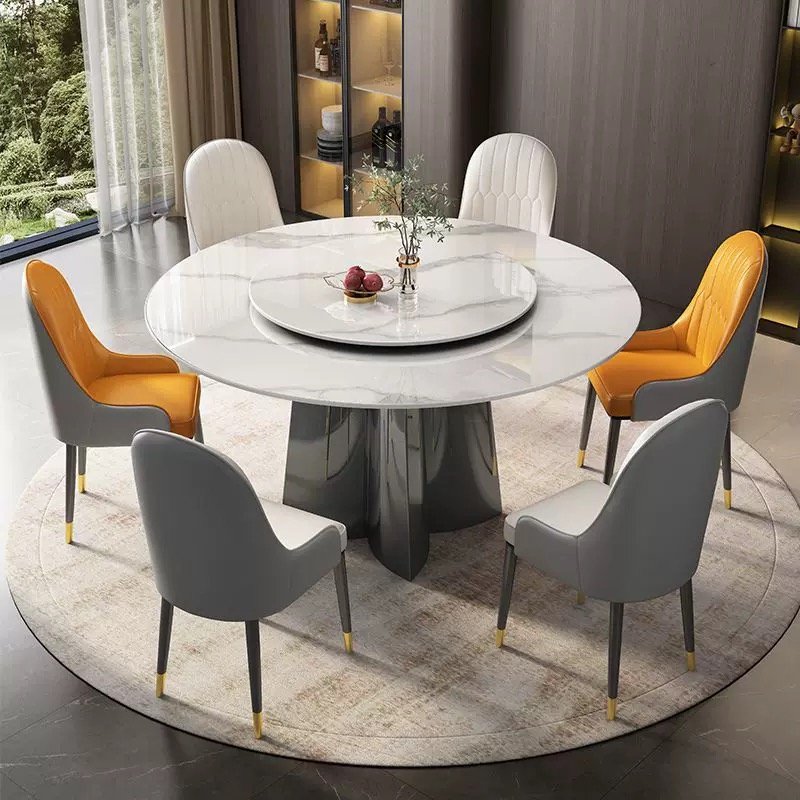 Modern Simple Super Crystal Stone Rock Board Dining Table Italian Minimalist Round Table Dining Table And Chair Combination