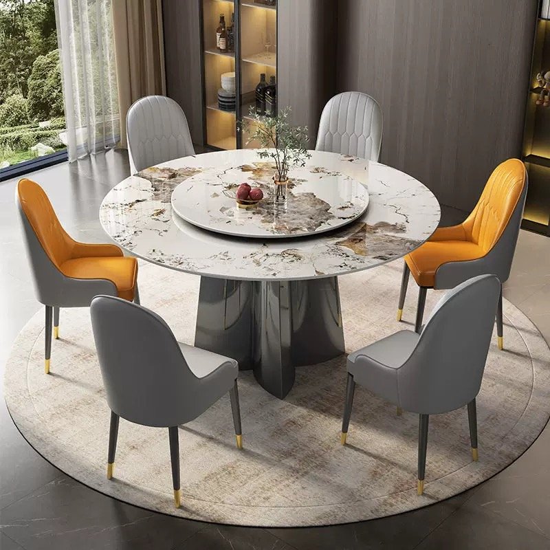 Modern Simple Super Crystal Stone Rock Board Dining Table Italian Minimalist Round Table Dining Table And Chair Combination