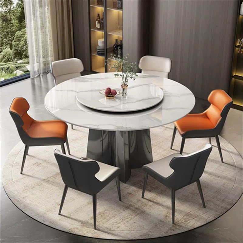 Modern Simple Super Crystal Stone Rock Board Dining Table Italian Minimalist Round Table Dining Table And Chair Combination