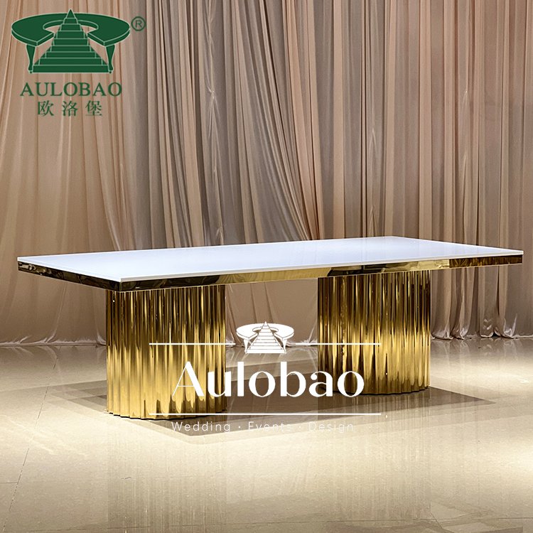 Gold stainless steel base MDF top compact baroque dining table sets