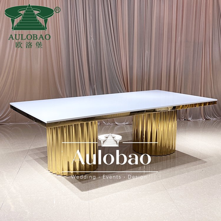 Gold stainless steel base MDF top compact baroque dining table sets