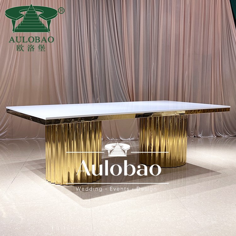 Gold stainless steel base MDF top compact baroque dining table sets