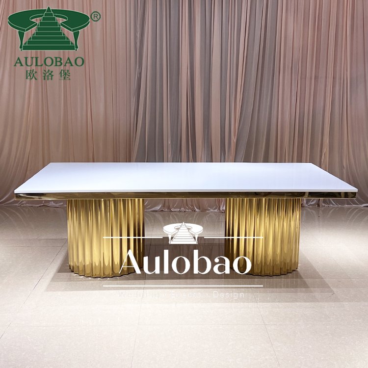Gold stainless steel base MDF top compact baroque dining table sets