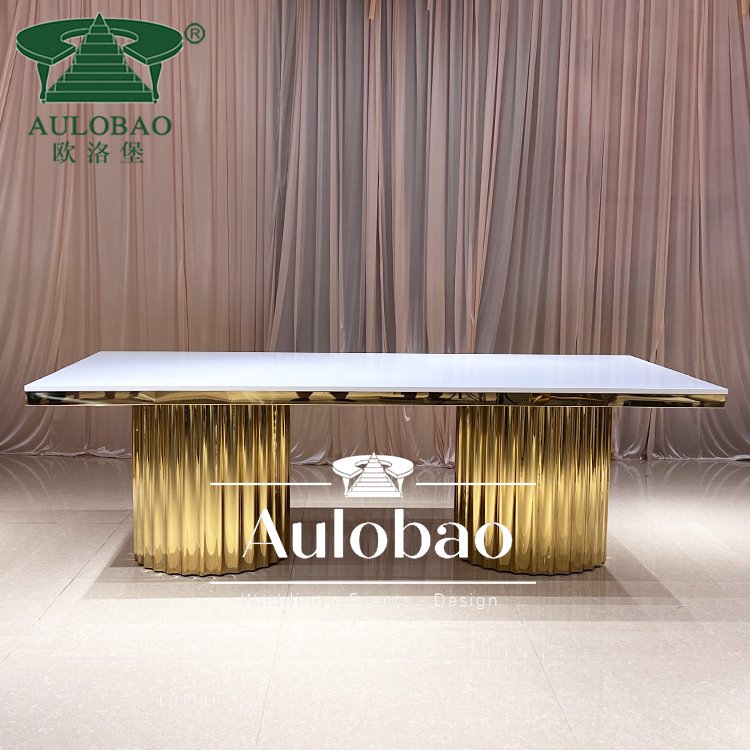 Gold stainless steel base MDF top compact baroque dining table sets