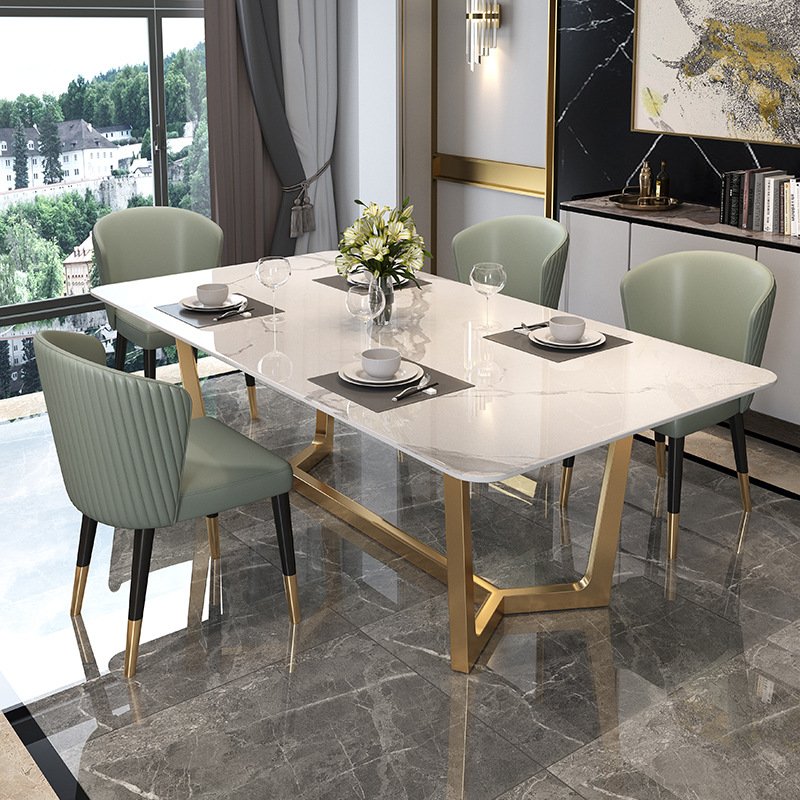 Modern dining table light luxury dining table with stainless steel gold legs dining room furniture