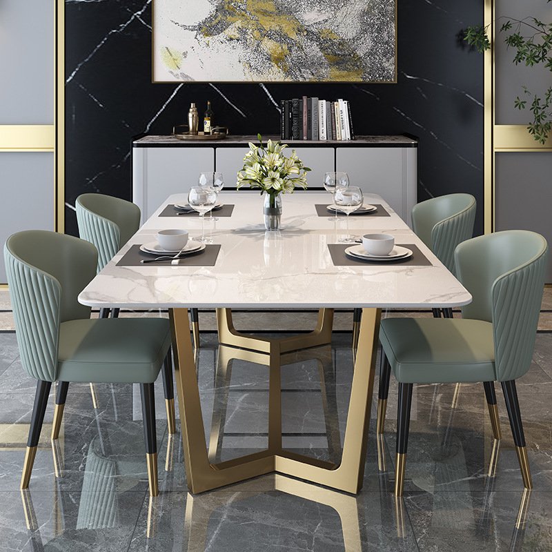 Modern dining table light luxury dining table with stainless steel gold legs dining room furniture