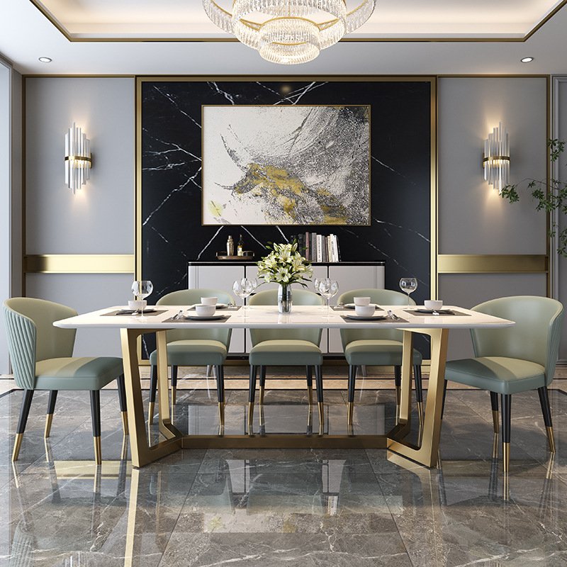 Modern dining table light luxury dining table with stainless steel gold legs dining room furniture